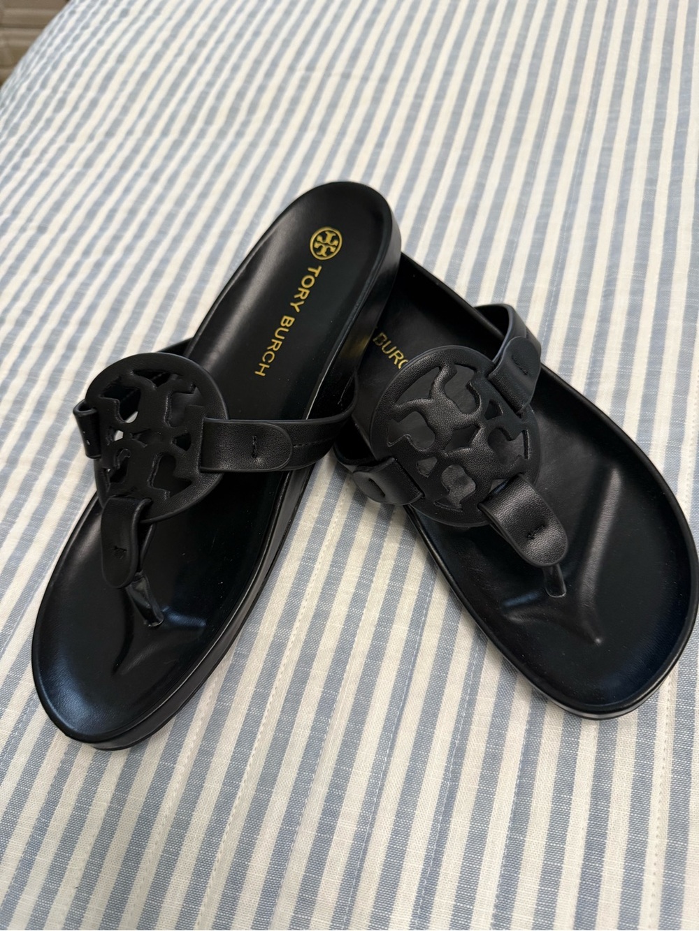Tory Burch Black Logo Thong Sandals